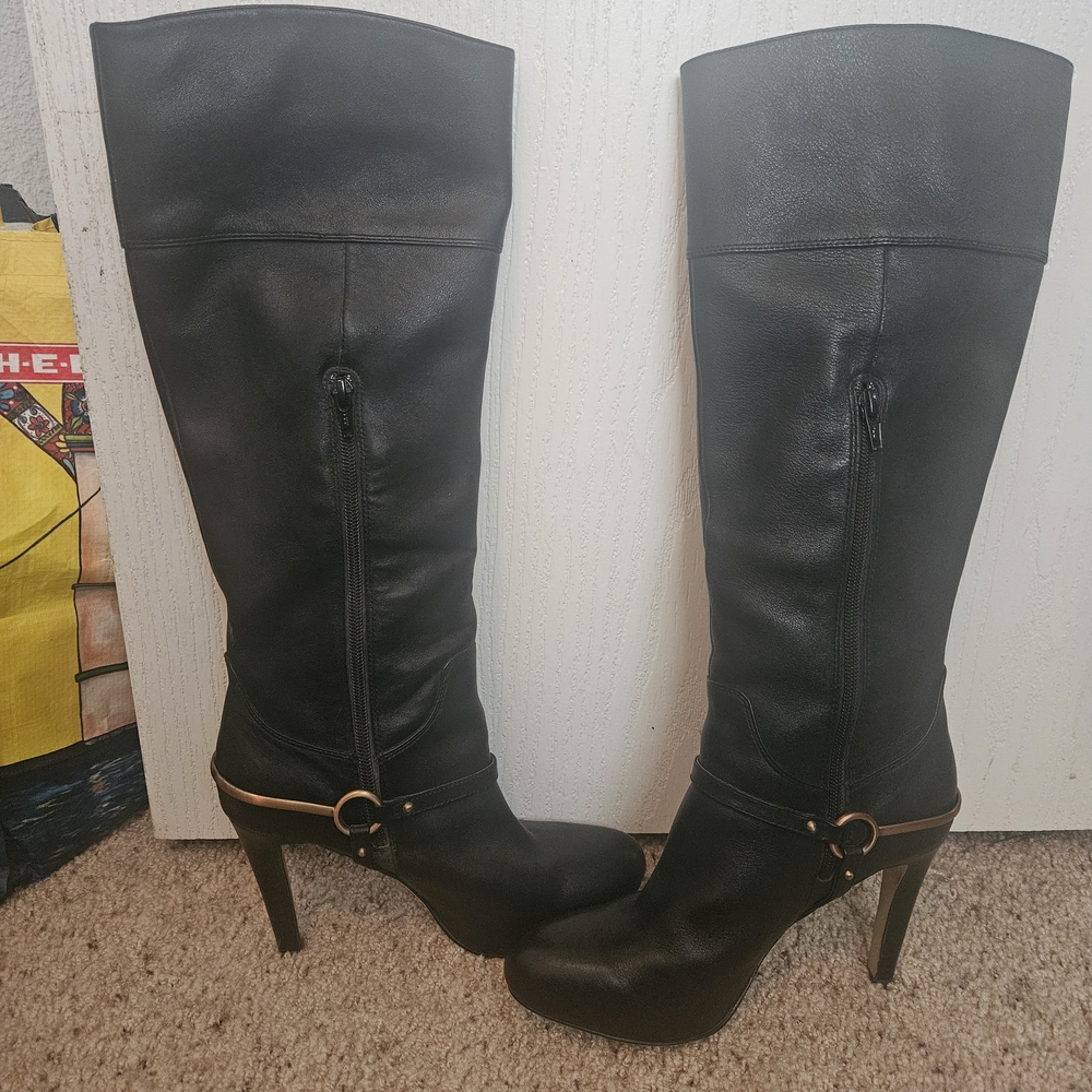 Isola Black Heeled Knee-High Boots